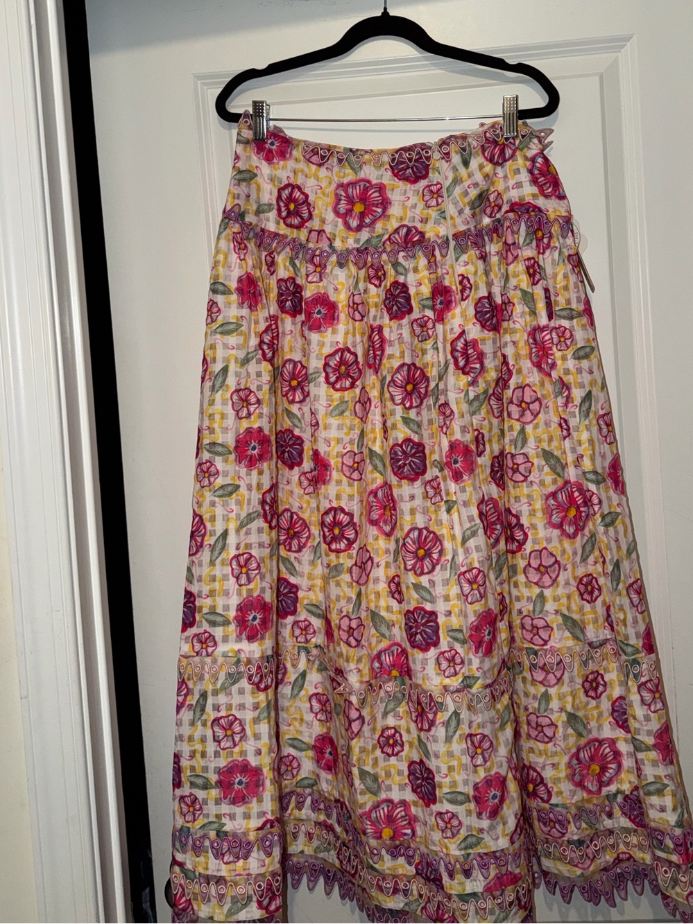 CeliaB Pink & Yellow Floral Tiered Maxi Skirt